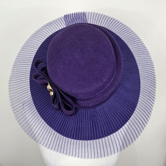 Brenda Waites Bolling Small Purple Wool Felt Hat Tulle Brim main image 6